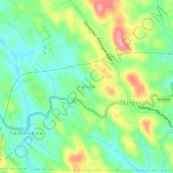 Mapa topográfico Vazhoor, altitud, relieve
