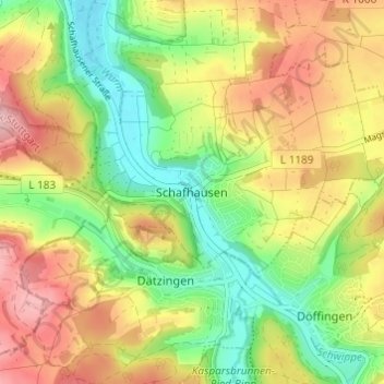 Mapa topográfico Schafhausen, altitud, relieve
