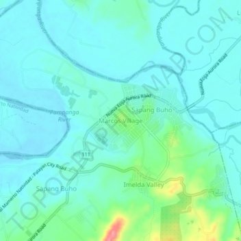 Mapa topográfico Marcos Village, altitud, relieve