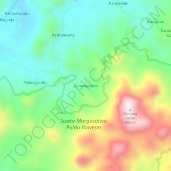 Mapa topográfico Gunungduren, altitud, relieve