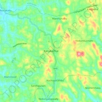 Mapa topográfico Karukachal, altitud, relieve