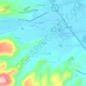 Mapa topográfico El Nayar, altitud, relieve