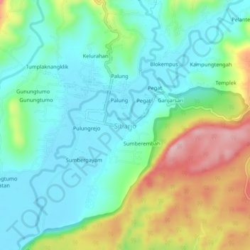 Mapa topográfico Sitiarjo, altitud, relieve