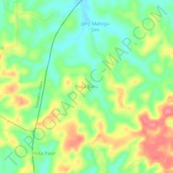 Mapa topográfico Huta Baru, altitud, relieve