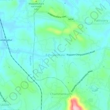 Mapa topográfico Ezhuvanthala, altitud, relieve