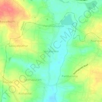 Mapa topográfico Vembanoor, altitud, relieve