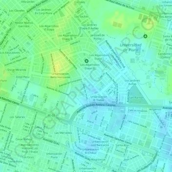 Mapa topográfico A, altitud, relieve