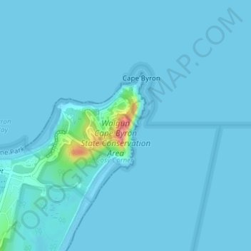 Mapa topográfico Cape Byron Lighthouse, altitud, relieve