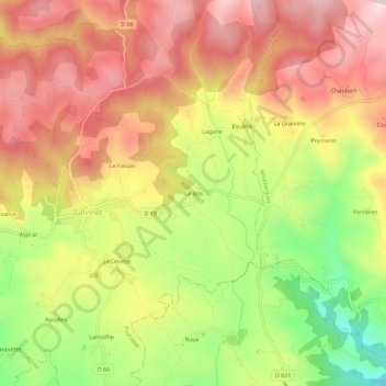 Mapa topográfico Le Bos, altitud, relieve