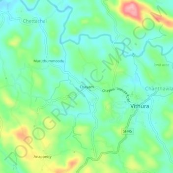 Mapa topográfico Chayam, altitud, relieve