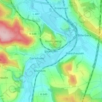 Mapa topográfico Ippensen, altitud, relieve