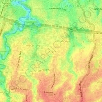 Mapa topográfico Abadijaya, altitud, relieve