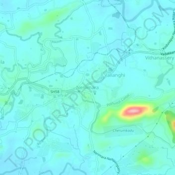 Mapa topográfico Nenmara, altitud, relieve