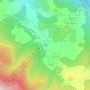 Mapa topográfico Le Mas, altitud, relieve
