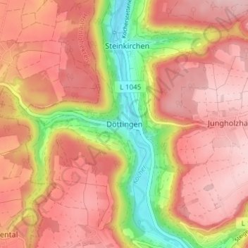 Mapa topográfico Döttingen, altitud, relieve