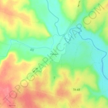 Mapa topográfico Pidcoke, altitud, relieve