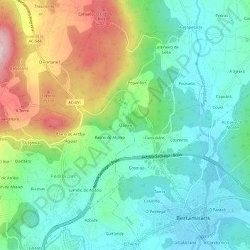Mapa topográfico O Enxo, altitud, relieve