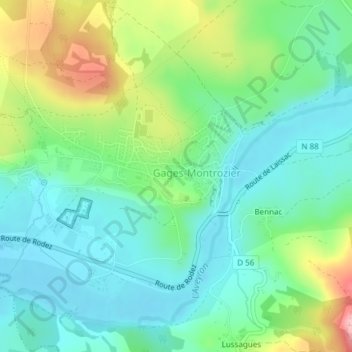 Mapa topográfico Gages le Haut, altitud, relieve