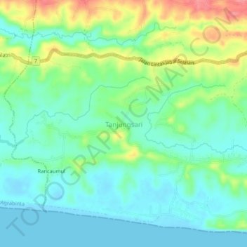 Mapa topográfico Tanjungsari, altitud, relieve