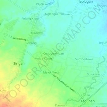 Mapa topográfico Cenggerengan, altitud, relieve