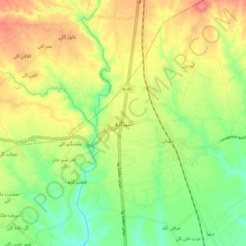 Mapa topográfico Shergarh, altitud, relieve