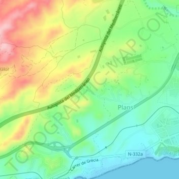 Mapa topográfico Moratella Xica, altitud, relieve