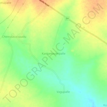 Mapa topográfico Kantamavaripalle, altitud, relieve