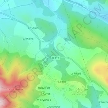 Mapa topográfico Grotte Bernard, altitud, relieve