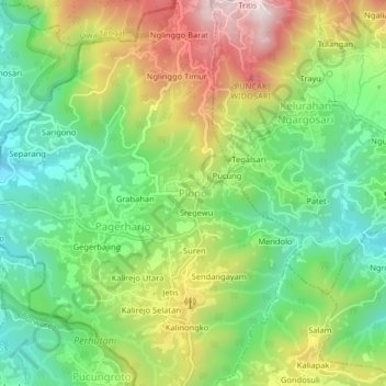Mapa topográfico Plono, altitud, relieve