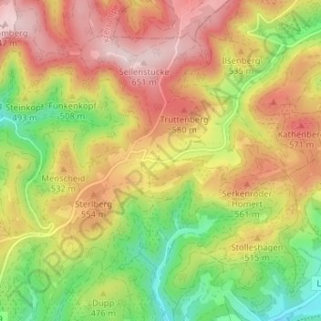 Mapa topográfico Weuspert, altitud, relieve