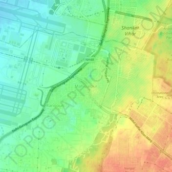 Mapa topográfico Mahipalpur, altitud, relieve