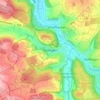 Mapa topográfico Dätzingen, altitud, relieve
