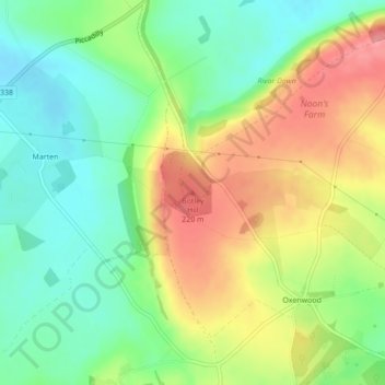 Mapa topográfico Botley Hill, altitud, relieve