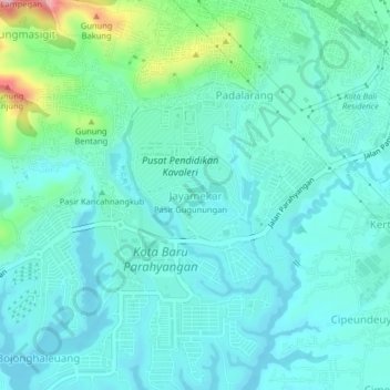 Mapa topográfico Jayamekar, altitud, relieve