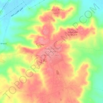 Mapa topográfico Had Gharbia, altitud, relieve