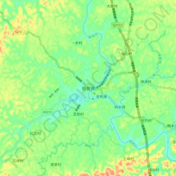 Mapa topográfico Guanyin, altitud, relieve