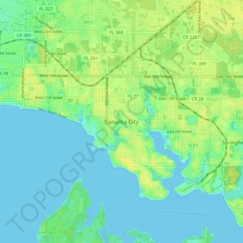 Mapa topográfico Panama City, altitud, relieve