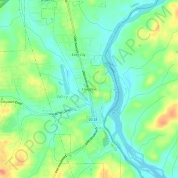 Mapa topográfico Langdale, altitud, relieve
