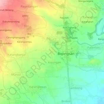 Mapa topográfico Brubahan, altitud, relieve