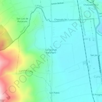 Mapa topográfico San José de Pucarumí, altitud, relieve