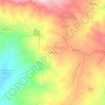 Mapa topográfico São Cornélio, altitud, relieve