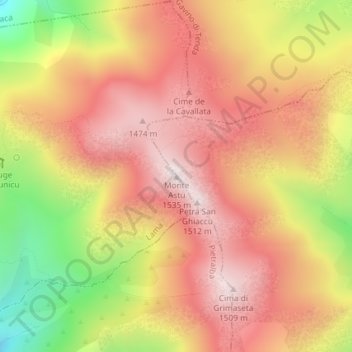 Mapa topográfico Monte Astu, altitud, relieve