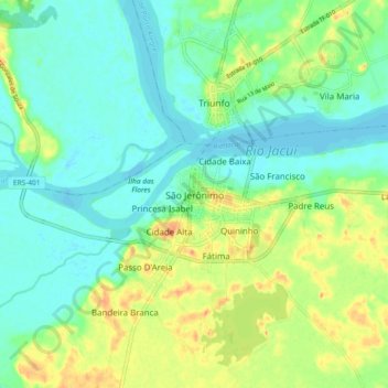 Mapa topográfico São Jerônimo, altitud, relieve