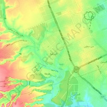 Mapa topográfico Ad Dir`iyah, altitud, relieve