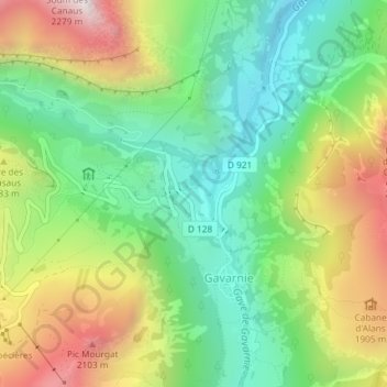 Mapa topográfico Baretge, altitud, relieve