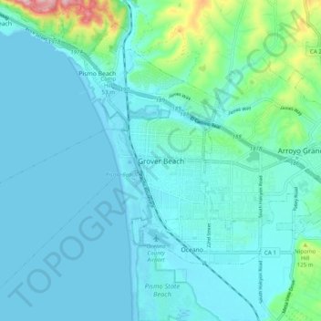 Mapa topográfico Grover Beach, altitud, relieve