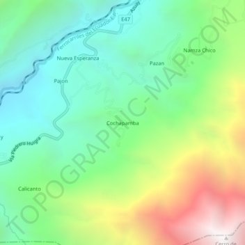 Mapa topográfico Cochapamba, altitud, relieve