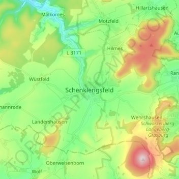 Mapa topográfico Schenklengsfeld, altitud, relieve