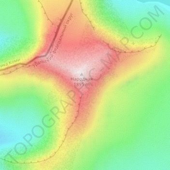 Mapa topográfico Montes Urales, altitud, relieve