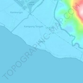 Mapa topográfico Wawo, altitud, relieve